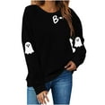 thumbnail image 2 of Feancey Crewneck Sweatshirts Women Oversized Long Sleeve Halloween Tops Cute Ghost Print Loose Pullover Sweatshirt Teen Girl Clothes Black L, 2 of 9