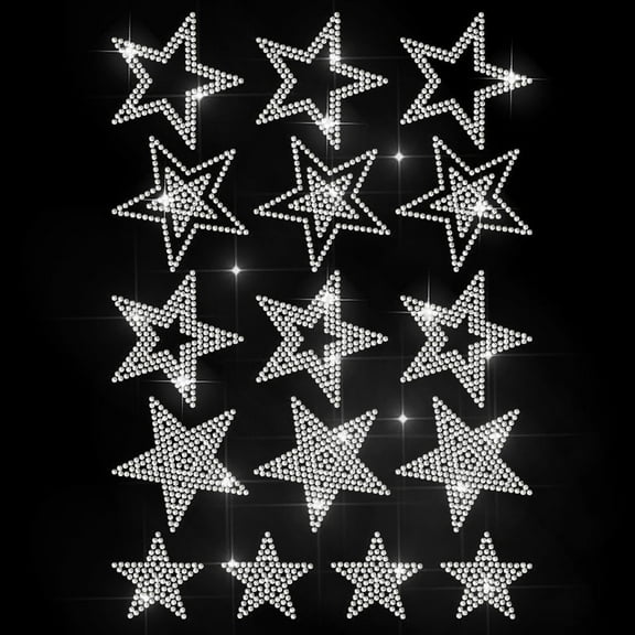 Star Rhinestone Iron on Hotfix Transfer Hollow and Solid Stars Heat Transfer Decal Sky Night Rhinestone Hotfix Sticker Bling Clothing Decoration Applique for Shirt Bag Hat Jacket Jeans