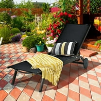 Costway Outdoor Lounge Chair Chaise Reclining Aluminum Fabric Adjustable Black