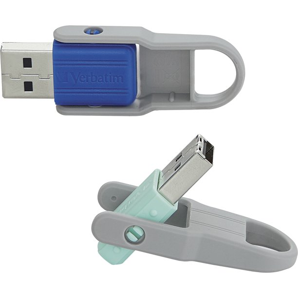 Verbatim 32GB Store 'n' Flip USB Flash Drive 2pk Blue, Mint, Blue