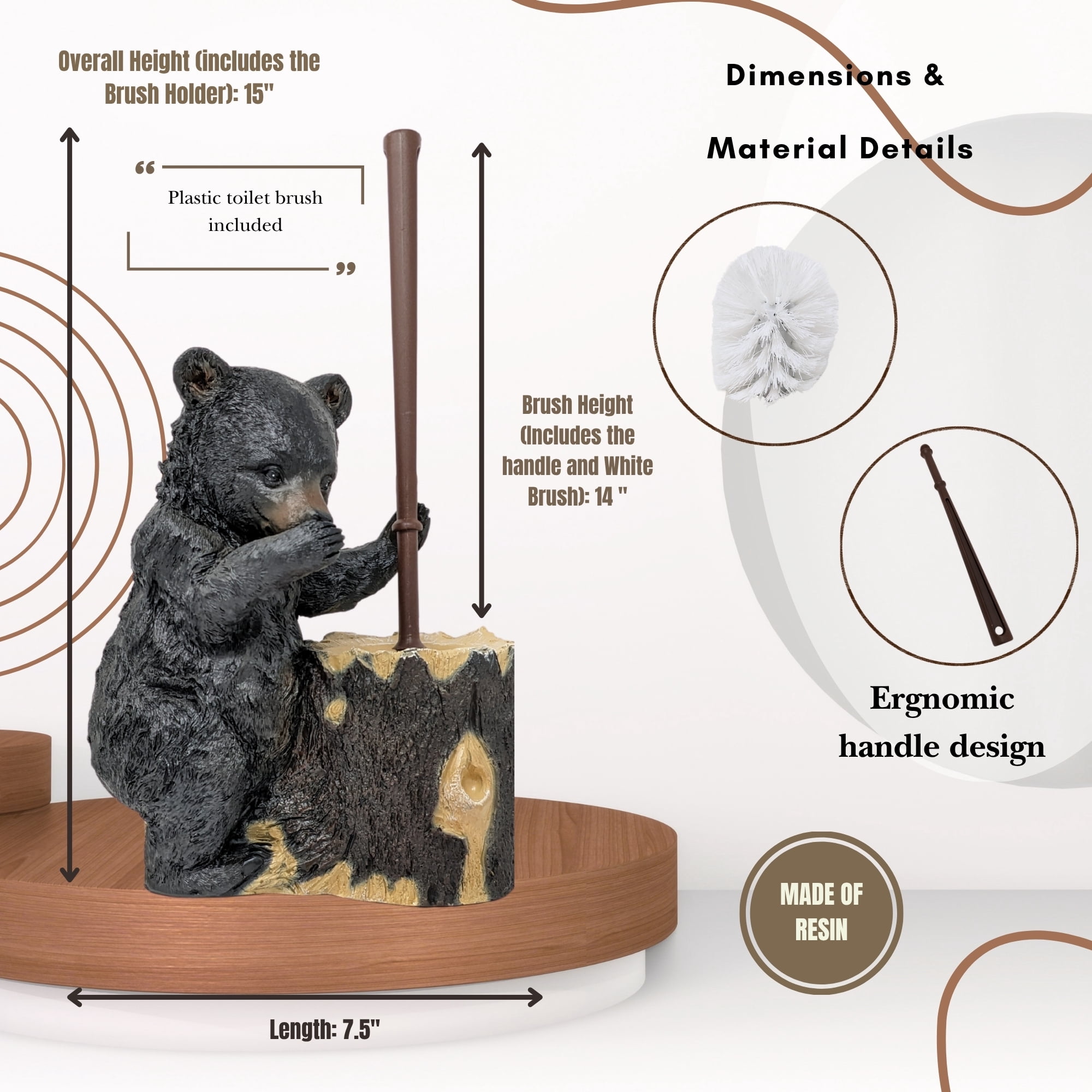 Black Bear Resin Toilet Brush Holder Set Rustic Lodge Cabin BathroomDecor Gift