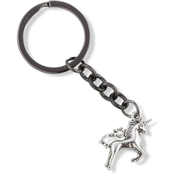 Emerald Park Jewelry Unicorn on Hind Legs with Tail Touching Mane Charm Keychain (Medium, Silver, alloy)