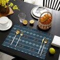 thumbnail image 4 of Blue Geometric Striped Pattern Summer Placemats Table Placemats Set Of 4-Linen Kitchen Washable Placemats Table Mats 11.8"x17.7" Non-Slip Heat Resistant, 4 of 6