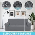 thumbnail image 4 of Debonair Stretch Jacquard Couch Cover with 1 Pillowcase, 1-Piece Soft Sofa Cover, Sofa Slipcover with Anti-Slip Foams, Washable Furniture Protector for Pets (Loveseat, Dark Gray), 4 of 8