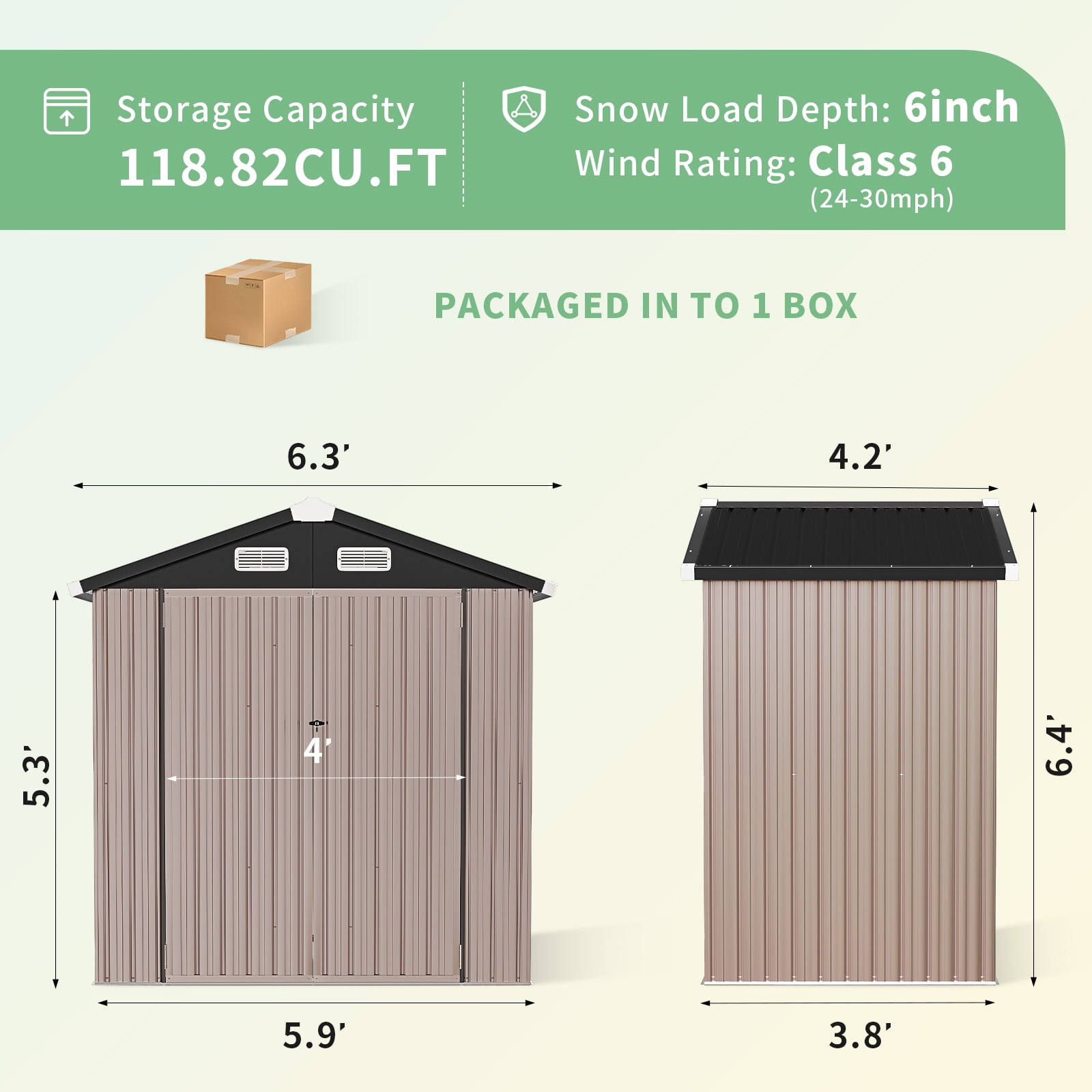 BaPiPro 6 x 4 ft Outdoor Storage Shed, Utility Steel Tool Room with Lockable Door, Galvanized Metal Shed with Air Vents for Garden, Backyard, Patio, Lawn