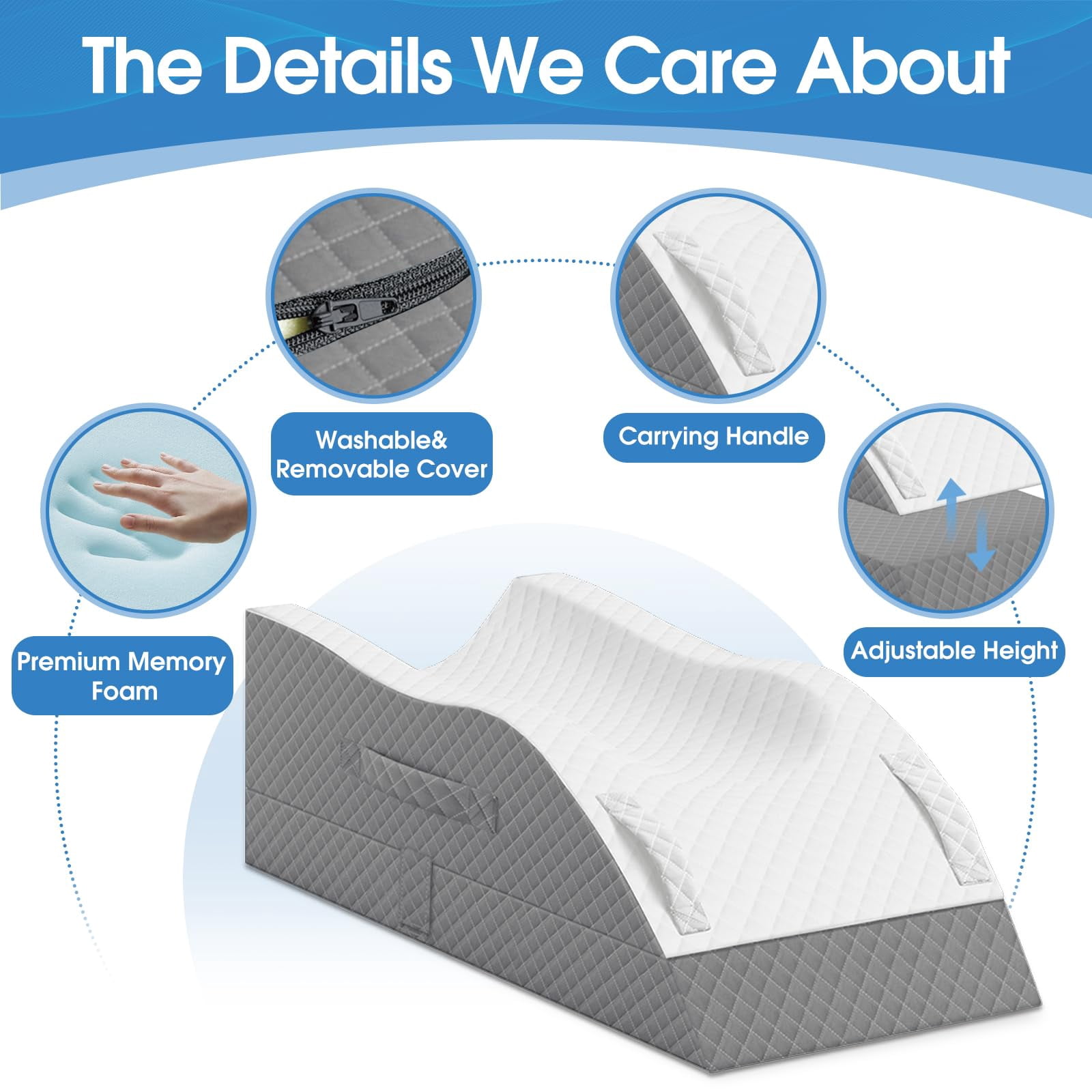 Elevation Pillows For Leg After  Memory Foam Adjustable Wedge Pillow Injury Or Rest Ankle Sleeping Grey