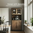thumbnail image 3 of BELLEZE Tall Kitchen Pantry Cabinet, Freestanding Hutch for Kitchen Storage, Adjustable Shelves, Space-Saving Organizing Storage, Classic Black & Brown Finish Pantries (Brown Walnut), 3 of 7