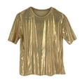 thumbnail image 5 of Skymirror Women Performance T-shirt Round Neck Short Sleeve Loose Fit Glittery Reflective Tee Shirt Party Dance Pullover Tops, 5 of 8