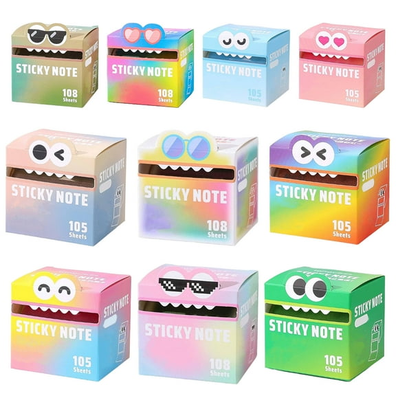 Cute Pattern Sticky Note (105 Sheets/Roll), Cute Pattern Pad | Office Supplies Cute Stationery Sticky Notes, Self Adhesive Cartoon Theme Memo Pads, Tab Supplies-Gift-(10PCS)