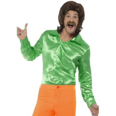 Mens 60s 70s Groovy Dude Green Disco Shirt