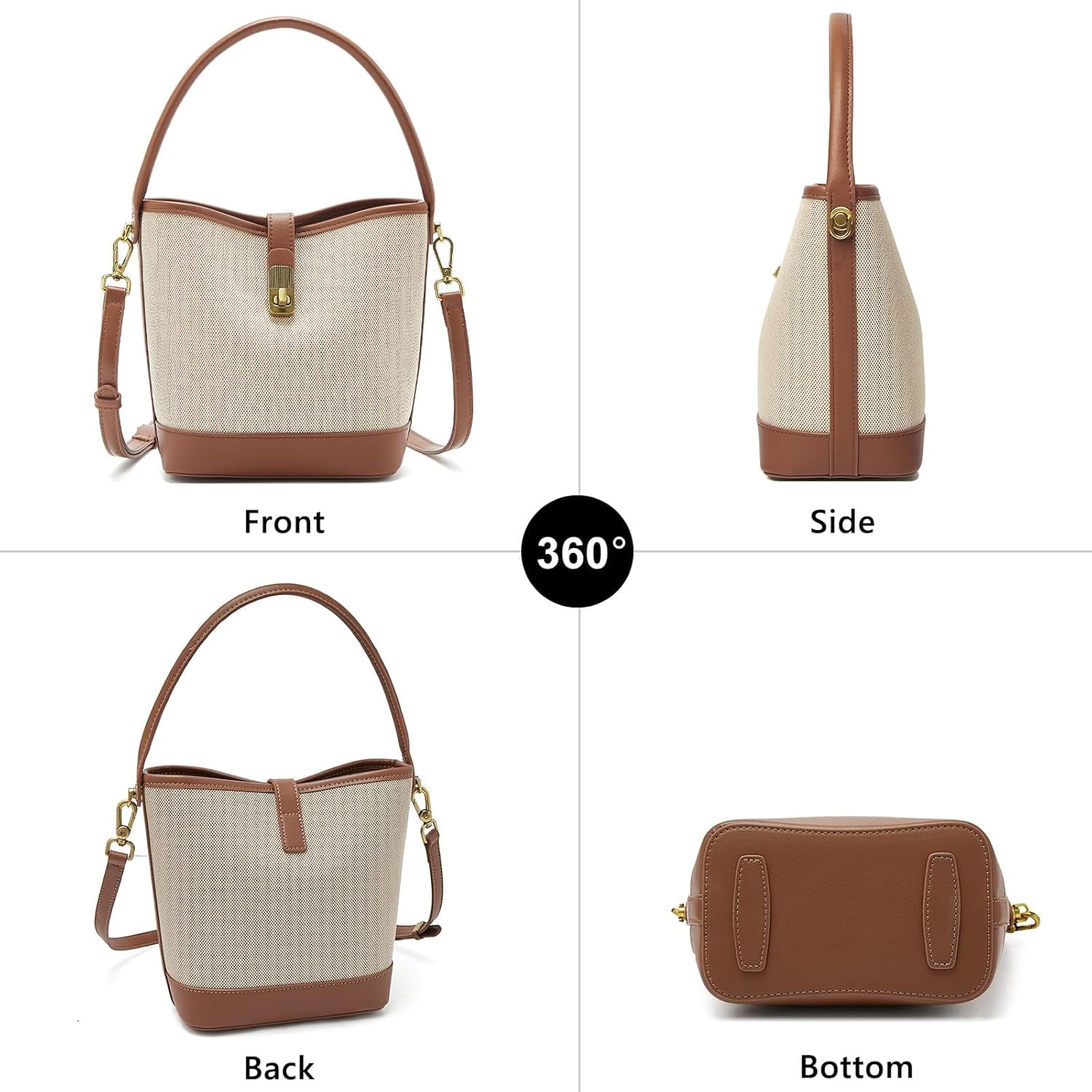 Kwuty Coated Canvas Bucket Crossbody Bags for Women Top-Handle Handbags Small Satchel Purse Trendy Twist Lock