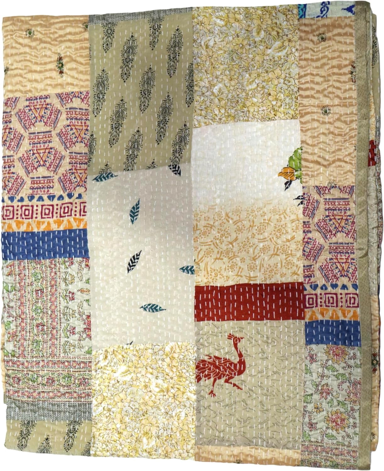 Trademoon Indian Handmade Cotton Kantha Quilt, Village Gudri , Bedspread , Blanket Size ( Double 90" x 108")