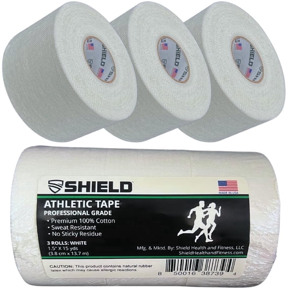 3-Pack SHIELD Athletic Tape – 1.5 Inches x 15 Yards - Made in USA (White)