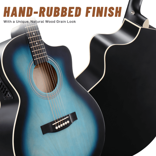 41in Basswood Panel Matte Edging Folk Guitar with 15W Amplifier Bag Tuner and other Accessories Rubbed Blue