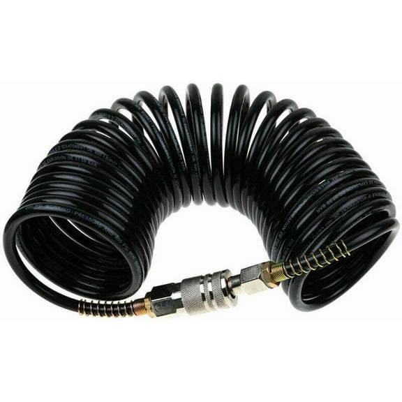 25ft Air Compressor Hose with Bend Restrictor and 1/4 Quick Coupler - Coiled Flexible Air Hose with Solid Copper Connectors