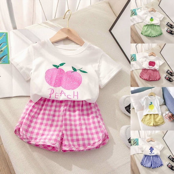 Splozh Baby Girl Pajamas 1T 2T 3T 4T 5T 6T 7T Girls Short Sleeve Shorts Set Cute Plaid Print Two Piece Summer Clothes,6-7 Years,6-7 Years
