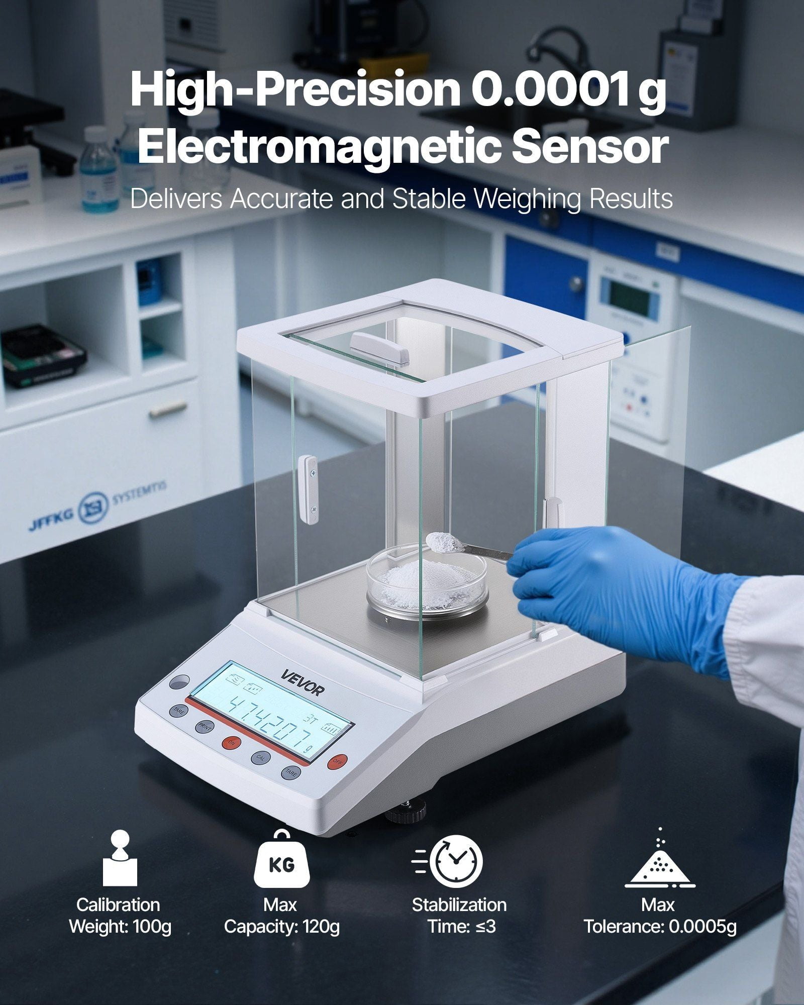 Analytical Balance, 120 g x 0.1 mg, 0.0001 g High Precision Accuracy Lab Scale, g/oz/ct/mg 4 Units Electronic Digital Analytical Balance with Glass Draft Shield, for Laboratory Jewelry Pharmacy