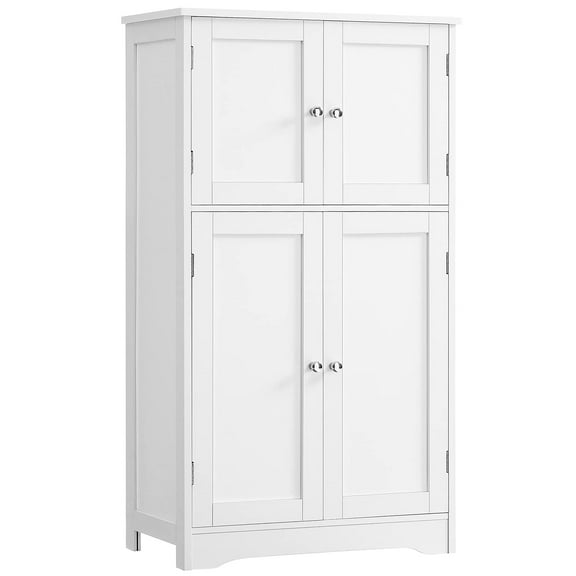 Bathroom Floor Storage Cabinet, Freestanding Bathroom Storage Unit with 2 Adjustable Shelves & 4 Doors, 11.8 x 23.6 x 42.7 Inches, White