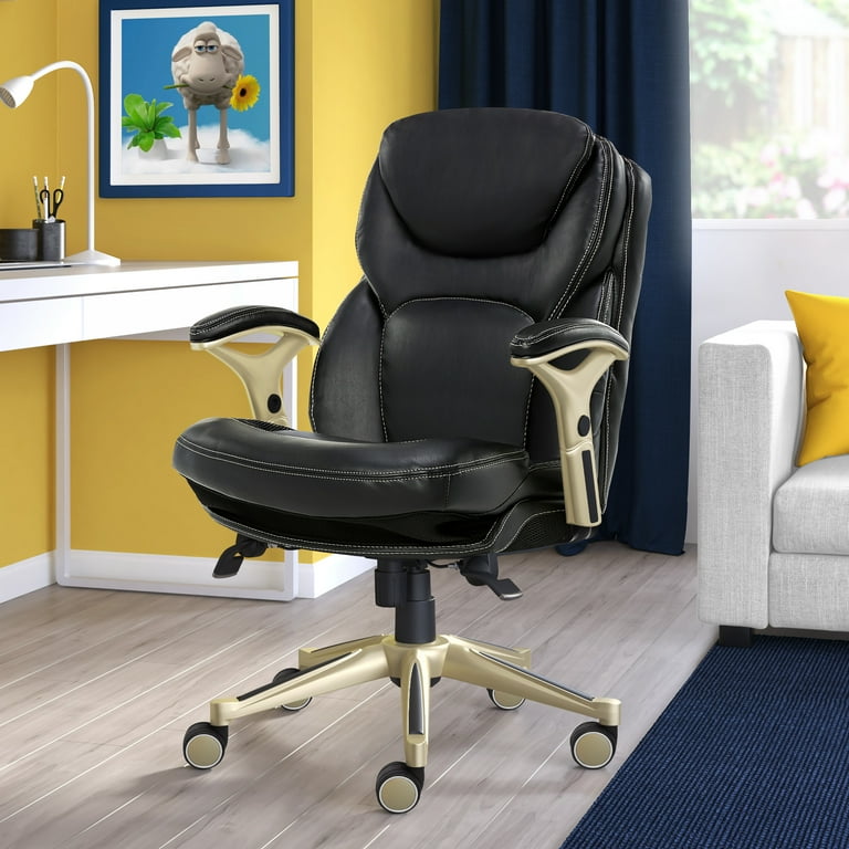 Serta Comfort Rolling Mid Back Bonded Leather Executive Office Chair Smooth Black Walmart