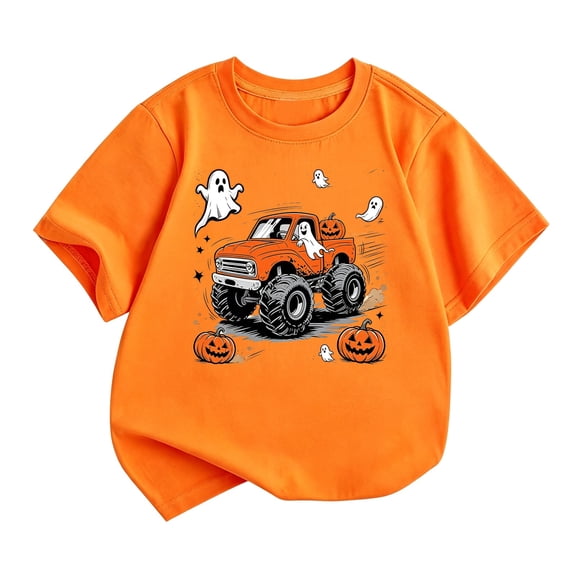 XEGLSBU T-Shirts for Girls and Boys Halloween Graphic Short Sleeve Tops Cute Party Wear Comfortable Casual Shirt for Toddler Beige Size 4-5 Years