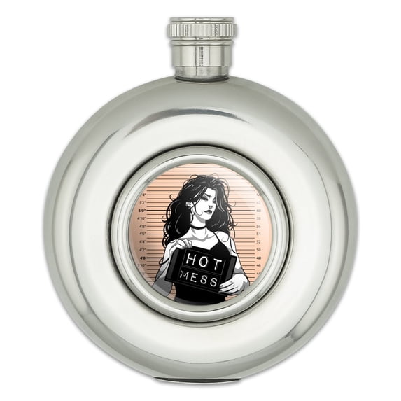 Hot Mess Woman Mug Shot Round Stainless Steel 5oz Hip Drink Flask