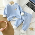 thumbnail image 4 of Baby Girl's 2 Piece Outfits Crewneck Long Sleeve Solid Color Children's Homewear Fuzzy Warm Long Pant Casual Fashion 27 Piece Set,Z4-Blue,3-4 Years, 4 of 6