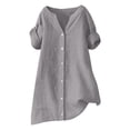 thumbnail image 1 of Camisas de manga corta y cuello en V para mujer de talla grande: camisetas lisas con mangas enrolladas, tejido mixto, camisetas de verano informales/de cóctel, 1 of 3