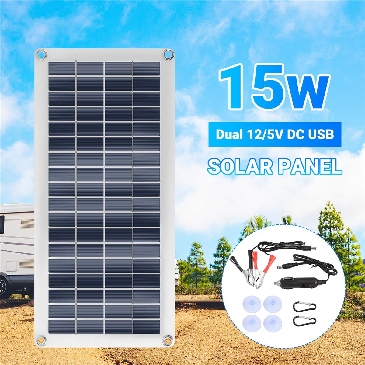 15W Solar Panel 12-18V Solar Cell Solar Panel for Phone RV Car MP3 PAD Charger Outdoor Battery Supply B