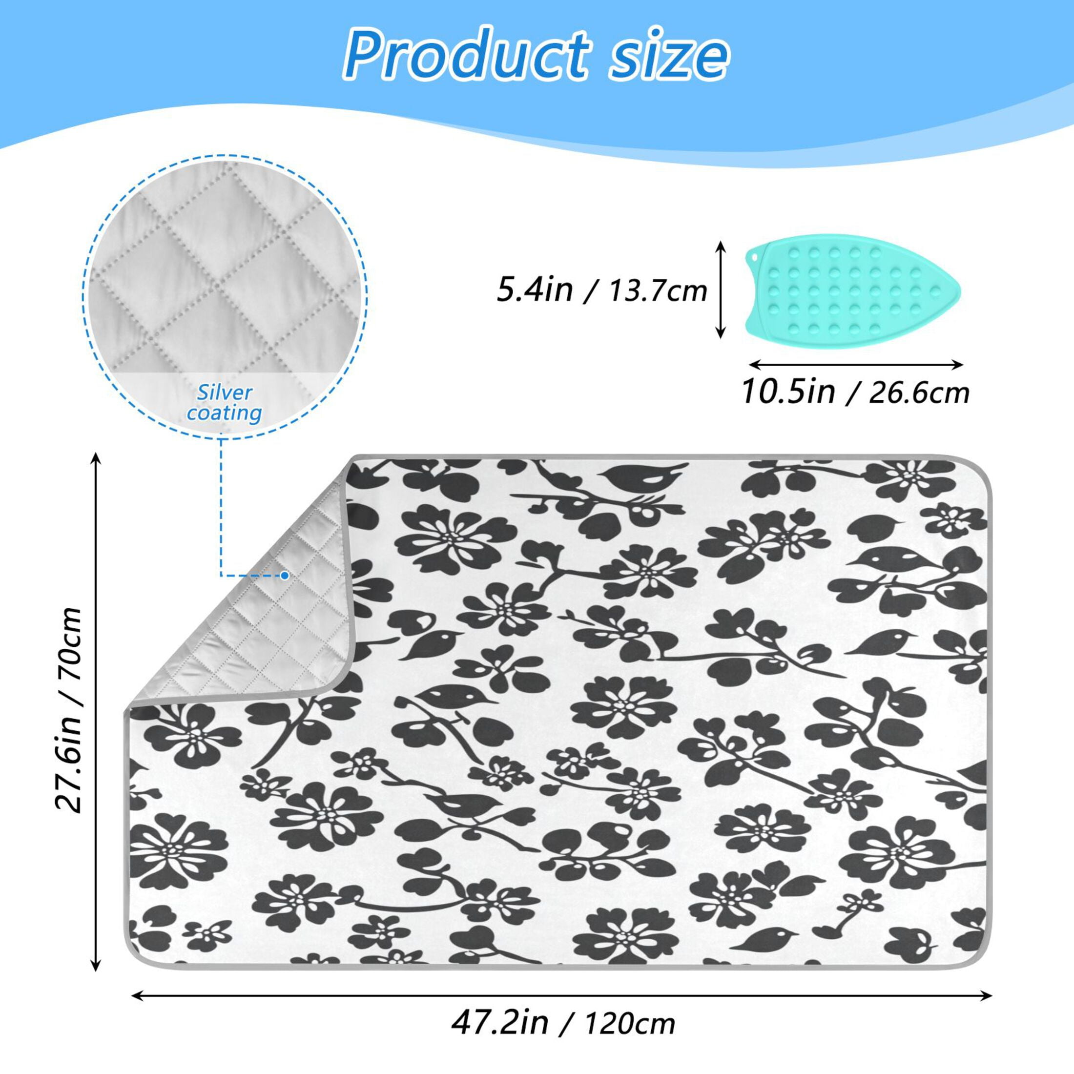 Black Flowers Portable Ironing Mat, Heat-Resistant, Dual-Sided, Foldable for Easy Storage
