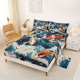 thumbnail image 2 of Castle Fairy Traditional Koi Carp King Sheets 4pcs,Foamy Blue Wave Oriental Graphic Bedding,Orange Deep,1 Fitted Sheet,1 Flat Sheet and 2 Pillowcases, 2 of 6