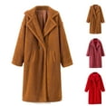 thumbnail image 5 of Lovskoo 2024 Womens 2023 Winter Fleece Teddy Sherpa Jacket Notch Lapel Thick Warm Longline Coats with Pockets Outerwear Overcoat Red, 5 of 5