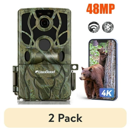 (2 pack) Usogood Trail Camera WiFi 4K 48MP Game Cameras with Night Vision IP66 Waterproof Hunting Camera PIR Range Trail Cam for Outdoor Wildlife Deer Camera