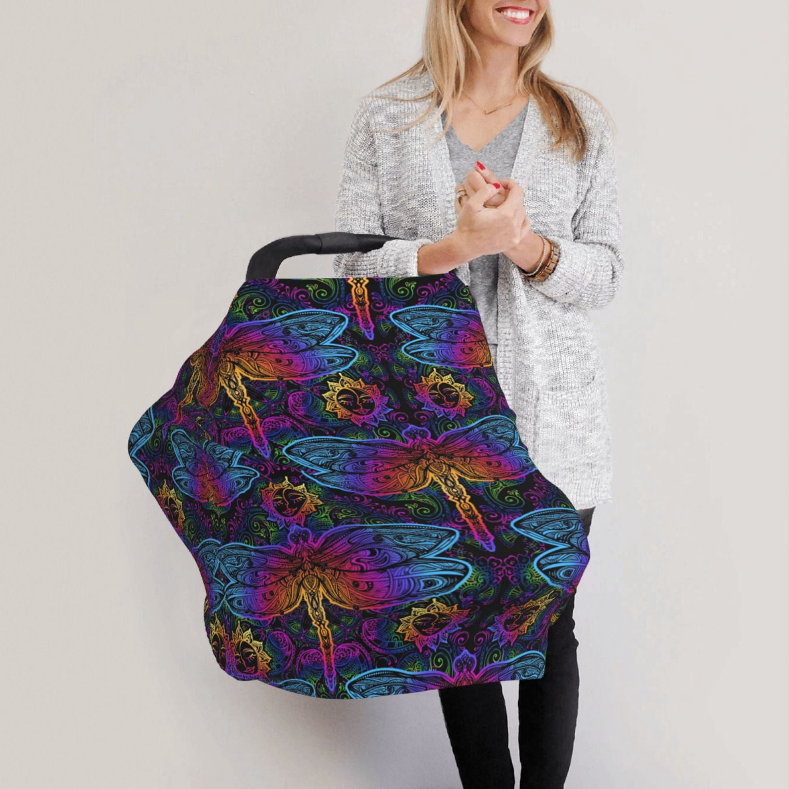 Fotbe Indian Mandalas Dragonfly Pattern Car Seat Covers for Babies, Nursing Breastfeeding Cover Infant Carseat Canopy, Soft Stretchy Carrier Cover