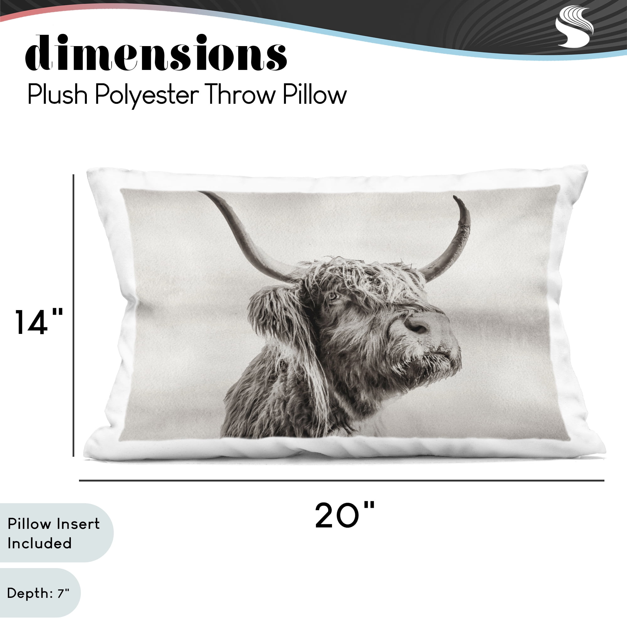 Stupell Industries Horned Highland Cow Gazing Decorative Printed Throw Pillow, design by Julia Frost, 14 x 7 x 20