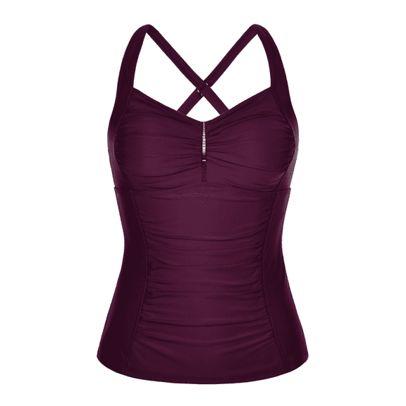 Hilor Women's Tankini Tops Shirred Tummy Control Swimsuits Cross Back Tankini Swimwear Tops