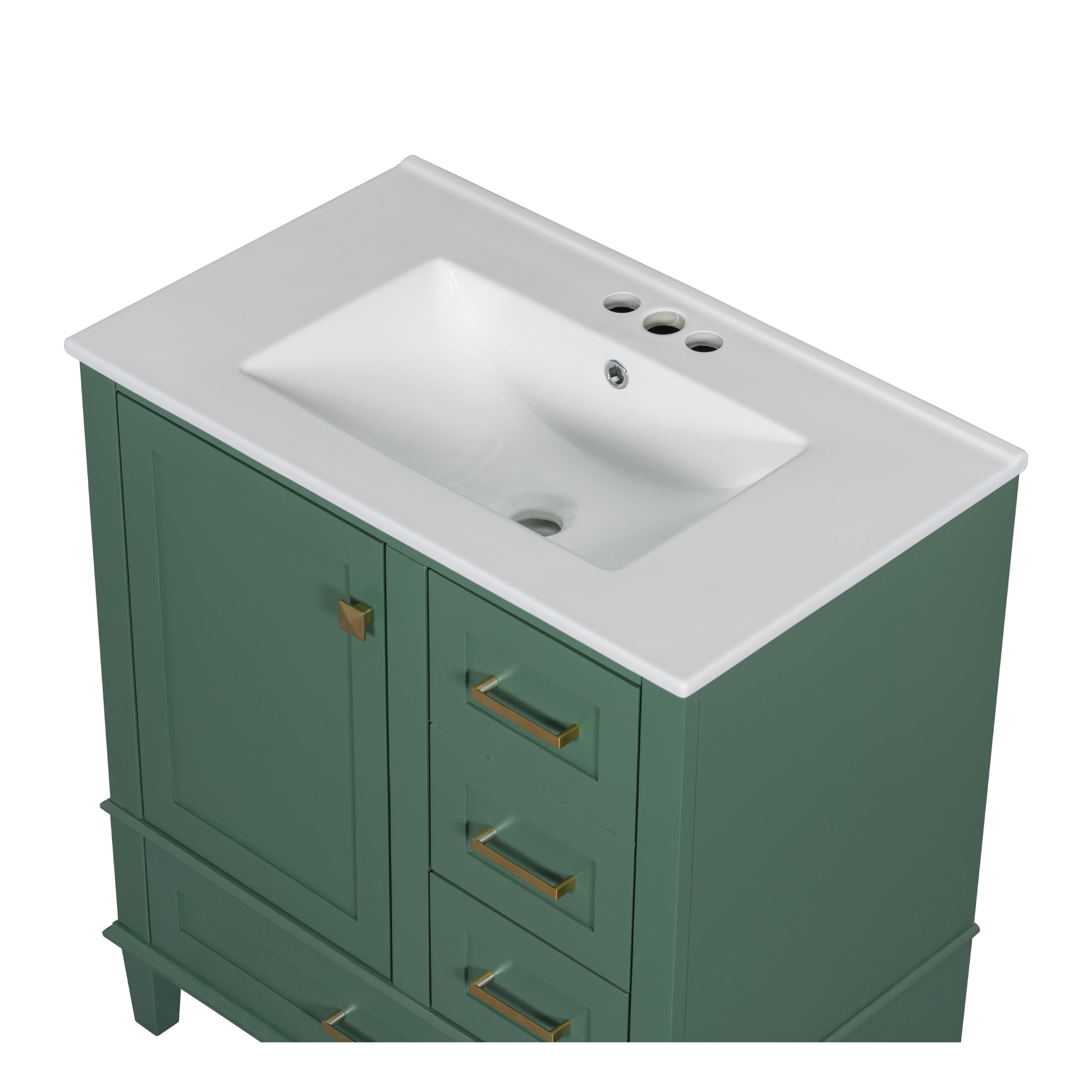 Nyveth Modern Bathroom Vanity with Ceramic Sink, Shelves, Drawers, Wood, Green