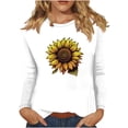 thumbnail image 2 of Spring Tops for Women Long Sleeve Shirts for Women Plus Size under $5 Women's Retro Fall Trendy Classic Print Round Neck Tops/shirt White 2x, 2 of 4