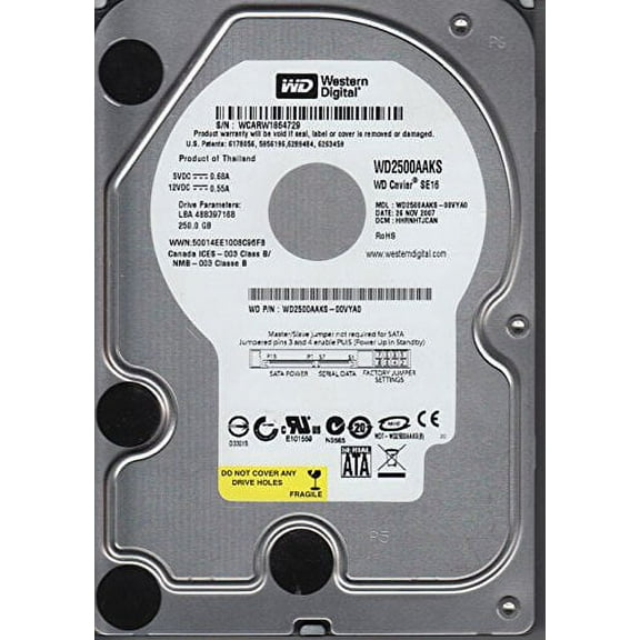 WD2500AAKS-00VYA0, DCM HHRNHTJCAN, Western Digital 250GB SATA 3.5 Hard Drive