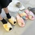 thumbnail image 4 of Cross Band Slippers Fuzzy Fluffy Non-skid Open Toe Slides Plush Sandals for Lady, 4 of 10