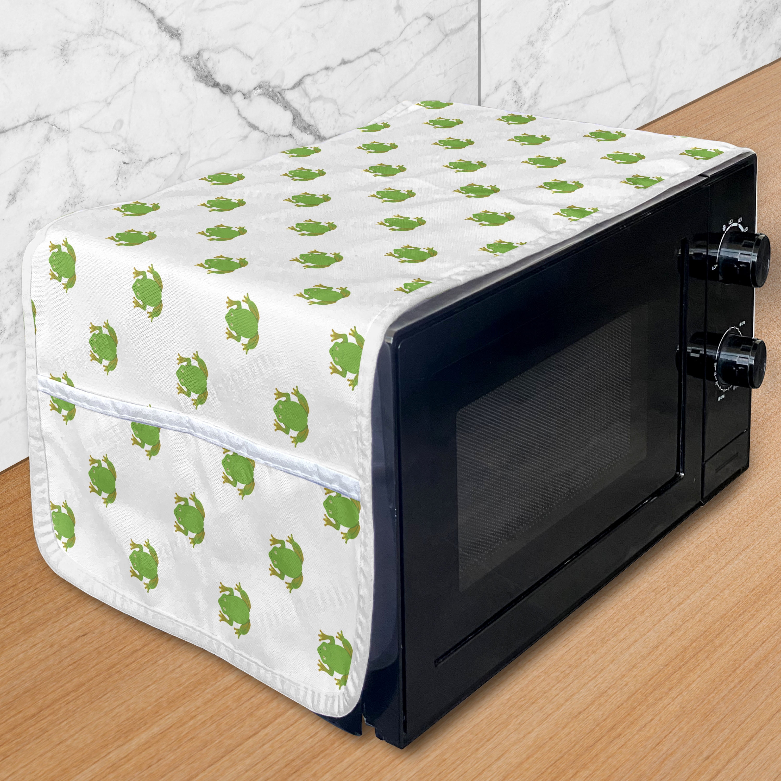 Frog Microwave Oven Cover, Vintage Repetitive Pattern of Frog Drawings Top View on Plain