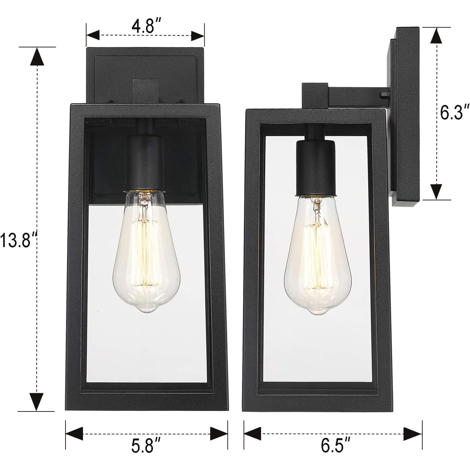 Emliviar Outdoor Wall Lantern, 13.8 Inch Exterior Porch Light in Black Finish with Clear Glass, WE212B BK