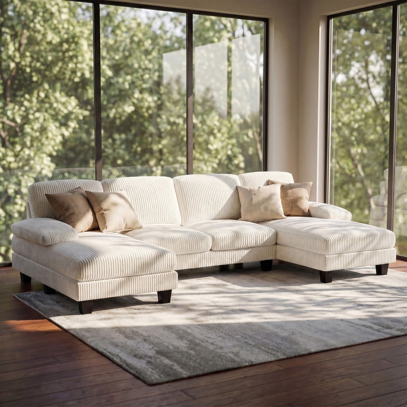 Vineego 105" Cloud U-shape Sectional Sofa Modern Modular Oversized Couches for Living Room,No Assembly Required,Corduroy Beige