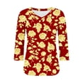 thumbnail image 4 of Ounisa T-Shirts à Manches 3/4 pour Femmes Col en V Manches Raglan Chandail Imprimé Décontracté Tendance Printemps Été Mode Hauts P-2TG, 4 of 6