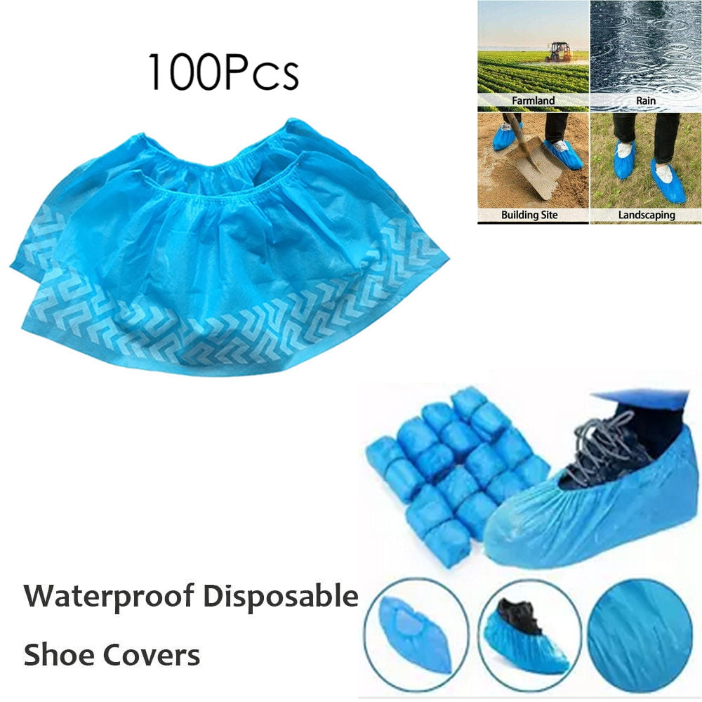 100PCS/Pack Waterproof Disposable Boot Covers Plastic Shoe Covers Overshoes Blue 