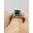 thumbnail image 3 of 8mm - 10mm Asscher Square Cut, Simulated Emerald, Three Stone Ring, Sterling Silver,, 3 of 3