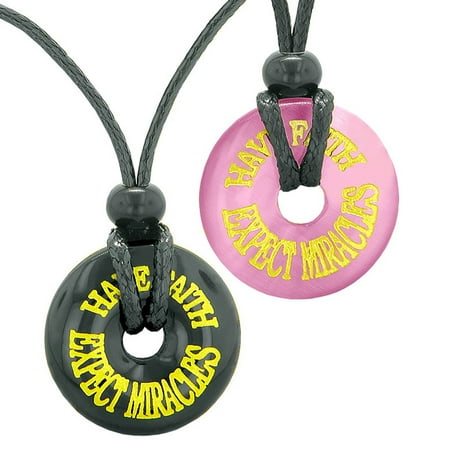 Have Faith Expect Miracles Love Couple Best Friends Amulets Pink Simulated Cats Eye Black Agate (Lp Koon Best Amulet)