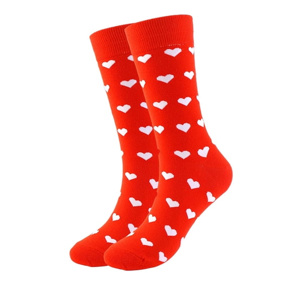Valentine Socks for Women Men, Heart Pattern Crew Socks Red and White, Unisex Polyester Casual Socks for Adults, 1 Pair,Size Free Size