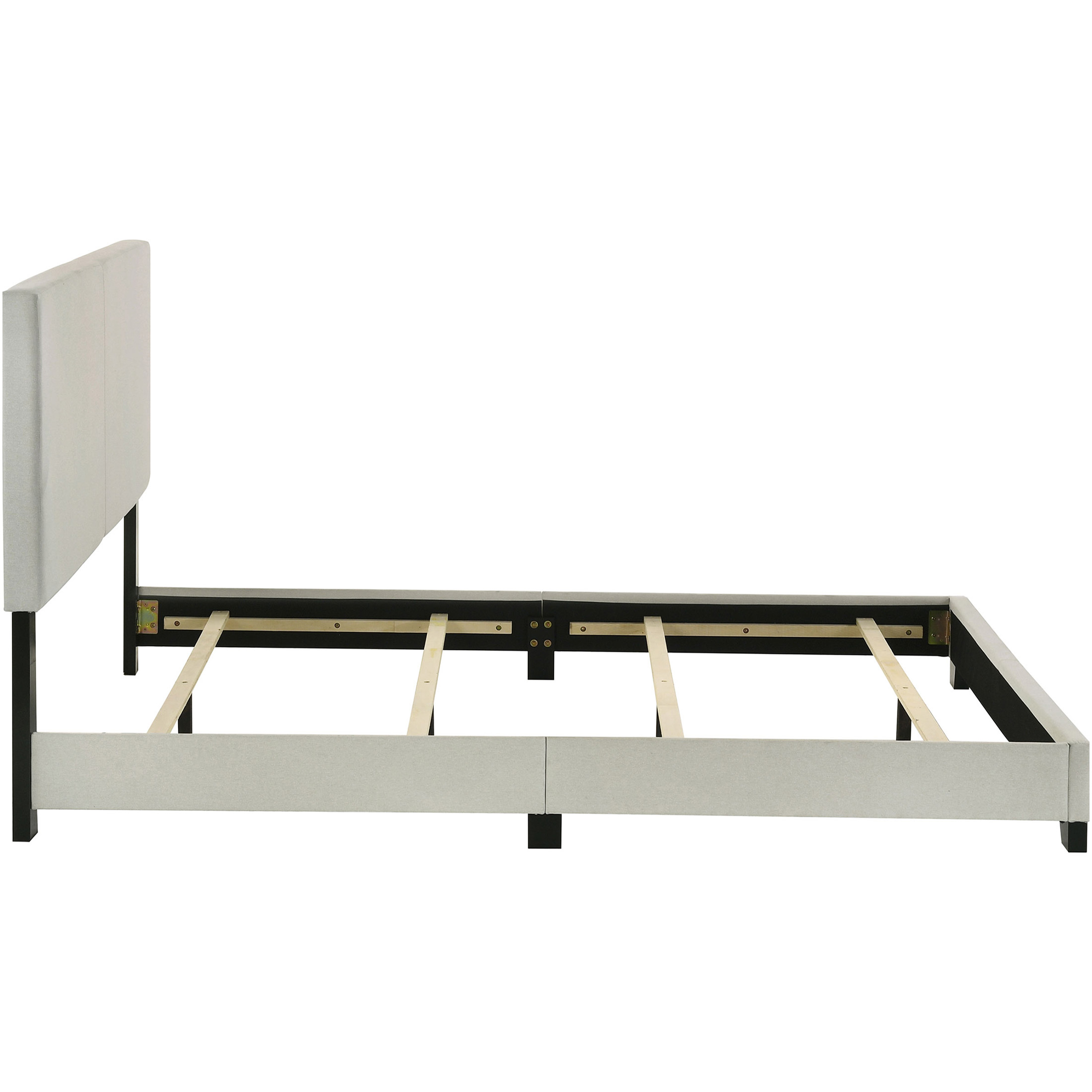 JERFIT Queen Upholstered Bed Frame with Padded Headboard, Cream Fabric Platform Bed with Wood Slat Support, No Box Spring Needed, Modern Bedroom Furniture