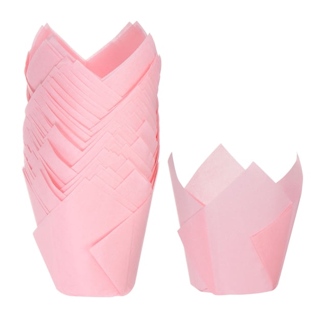Moldes para cupcakes de papel tulipán Unique Bargains 50 Unidades Desechables Color rosa