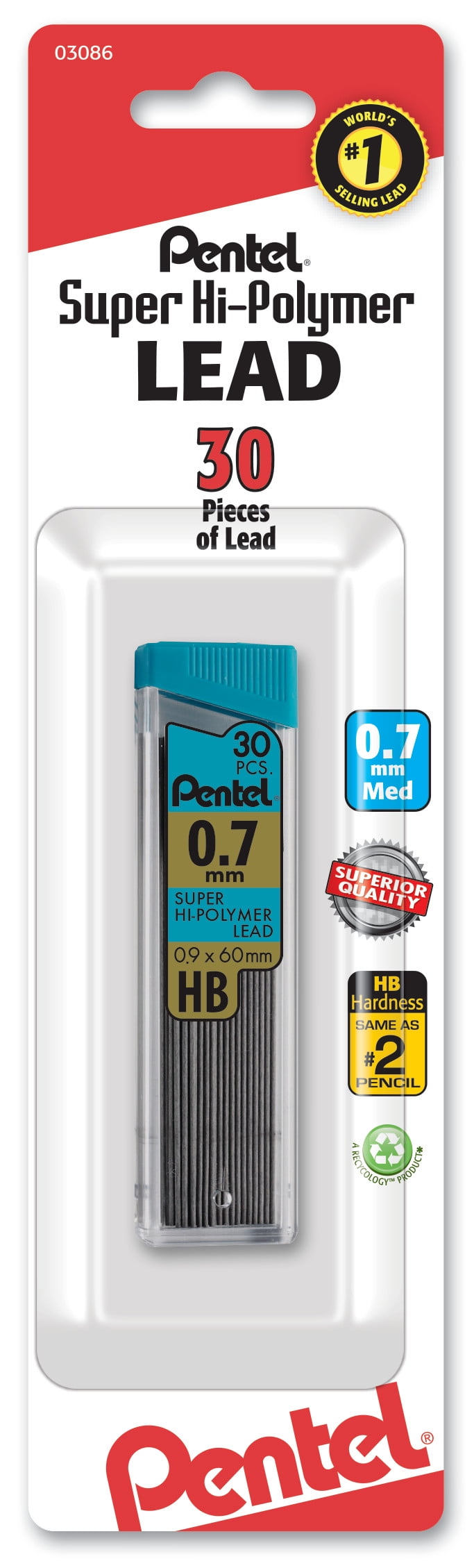 Pentel Super Hi-Polymer Lead Refill (0.7mm) Medium, HB, 30 pcs/Tube 1-Pk